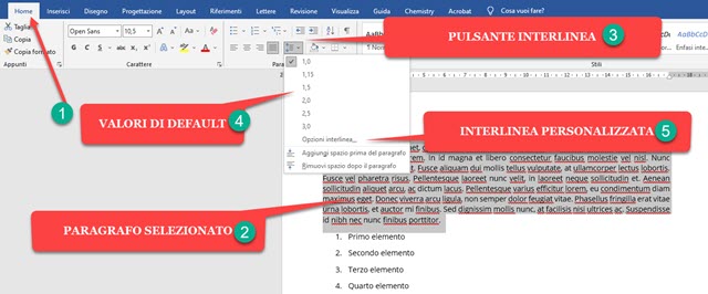 modificare interlinea in word