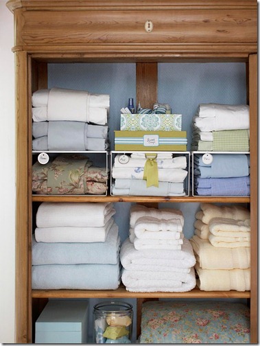 linen cabinet organization via bhg