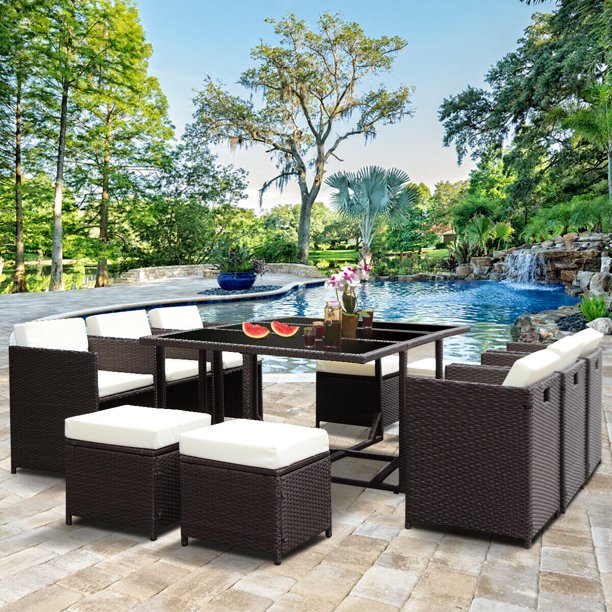 Costway 11 Pcs Outdoor Patio Dining Set Metal Rattan Wicker Costway 11 Pcs Outdoor Patio Dining Set Metal Rattan Wicker