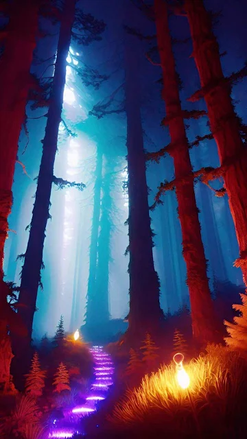 Glowing Light In Forest Mobile Phone Wallpaper
