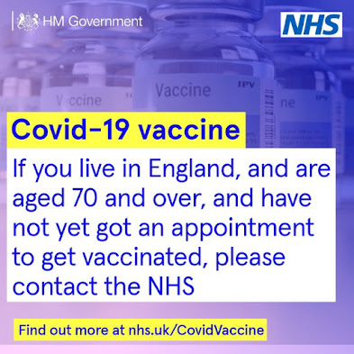 If you are over 70 in England and don't have a vaccination appointment, contact us