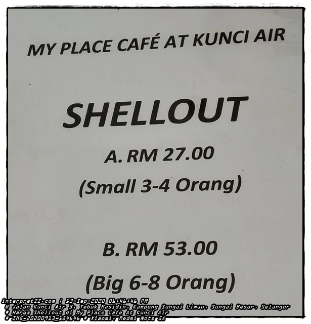 gambar harga menu shellout di kedai makan My Place Cafe At Kunci Air