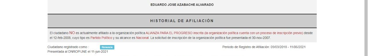 Captura del ROP sobre situación de Eduardo Azabache