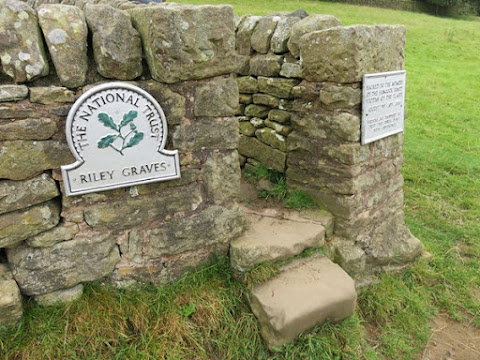 stone wall with sign that says Riley Graves