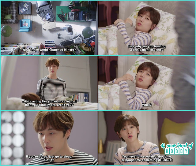  she make a mess of ji won garage room and when ji won come to scold ha won she made him realize he didn't care him as others  - Cinderella and Four Knights