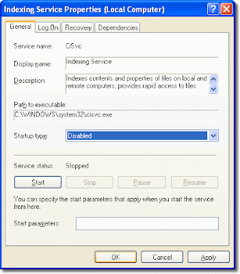 Disable Indexing Service in Windows XP