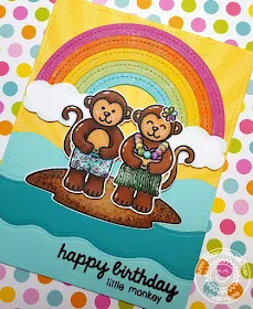 Sunny Studio Stamps: Comfy Creatures Monkeys & Rainbows Birthday Card by Lindsey Sams.