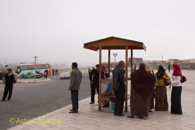 Cairo Pyramids - tourists gathered outside the Great Pyramid