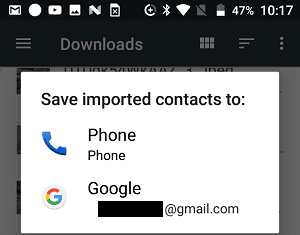 احفظ جهات الاتصال المستوردة على الهاتف أو خيار Gmail على Android