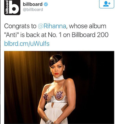 Rihanna's Anti album back at No. 1 on Billboard 200