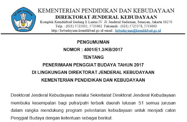 Penerimaan Penggiat Budaya Tahun 2017