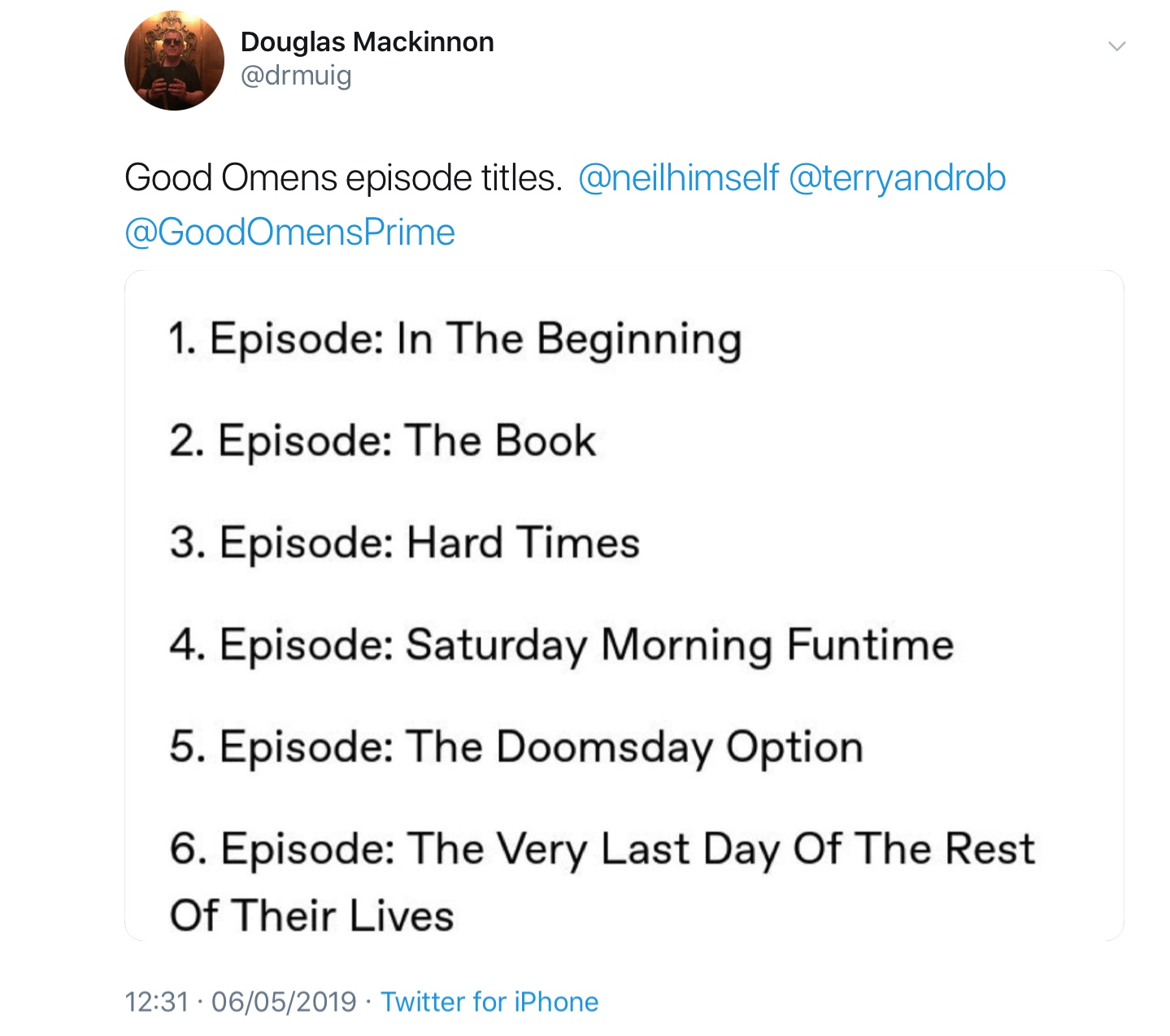 Good Omens Episode Titles Revealed - john cena chain gang soldier jersey roblox