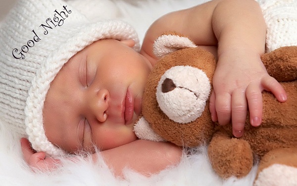 Cute Babies Good Night Images with Teddy Bear