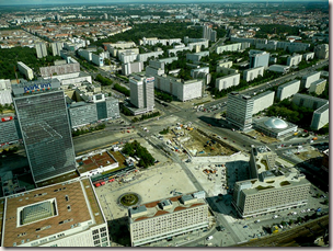 Looking over the Alexanderplatz in Berlin, this offers a wide open space in the centre of the city