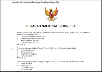 Soal dan Kunci Jawaban Latihan Ujian Penerimaan Tes CPNS, Sejarah Nasional Indonesia, https://gurujumi.blogspot.com/