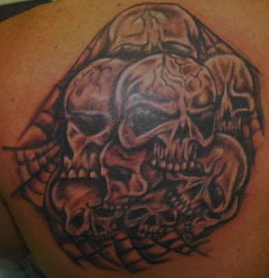 Label Skull Tattoo Art Back Shoulder Tattoo