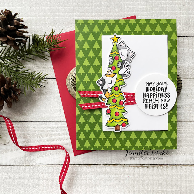 Deck the Halls with Inky Paws Week - Day 1 - Jennifer Timko | Holiday Heights Stamp Set and Christmas Time Paper Pad by Newton's Nook Designs #newtonsnook #handmade