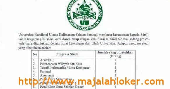 Lowongan Dosen UNU Kalimantan Selatan September 2017 