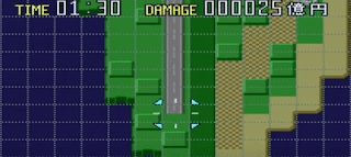 Says TIME 01;30 DAMAGe 000025 with two Japanese letters, shows green block colours and road coloured blocks and sandy colours  blocks plus dark blue squares as well here 2023