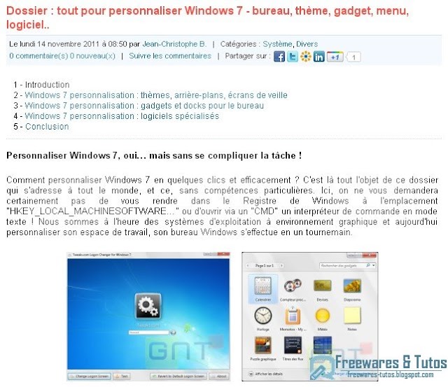 Le site du jour : tout pour personnaliser Windows 7