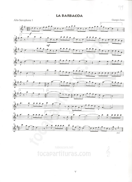   Partitura de La Barbacoa de Georgie Dann Partitura para Saxofón Alto (sheet music for alto saxophone)