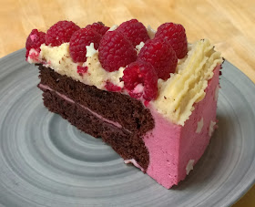 Chocolate gateau with raspberry Bavarian cream