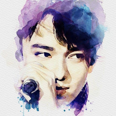an edited pic of Dimash Kudaibergen which has watercolour effects