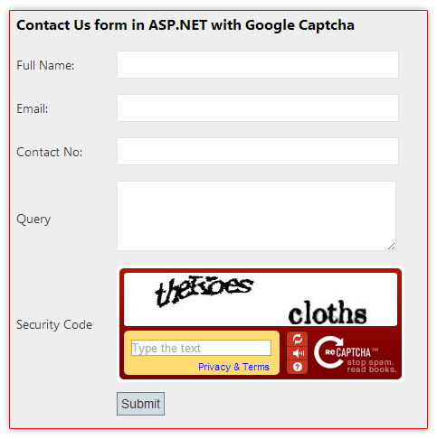 How to implement Google reCaptcha in asp.net MVC application without API