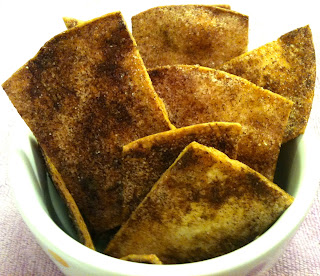 Cinnamon Crispies.  Tortillas, melted butter, cinnamon and sugar.  Bake at 375 until golden brown and delicious.