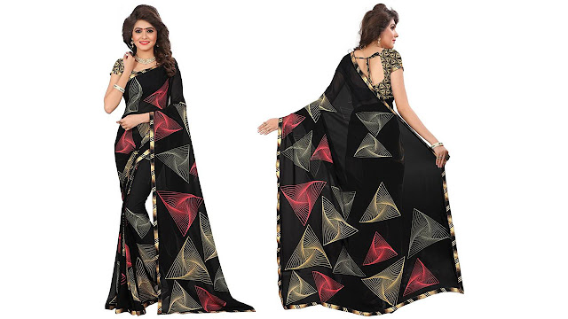 Kalaa Varsha Printed, Geometric Print Daily Wear Synthetic Georgette Saree