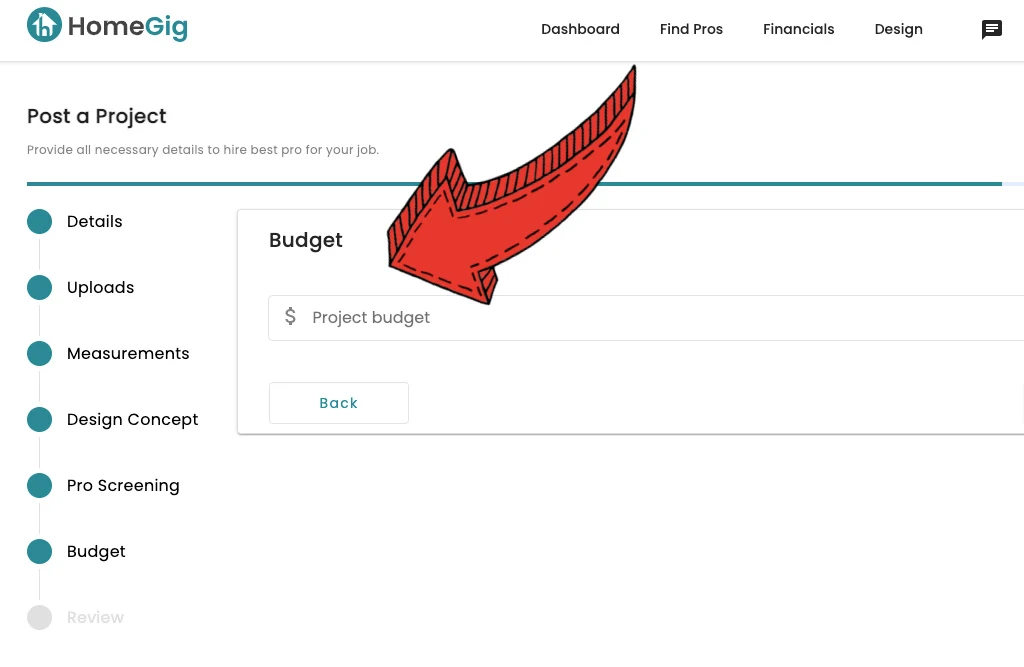 Setting a budget on a project for Homegig