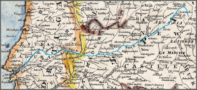 Mapa antiguo en el que destaca el trazado del río Tajo