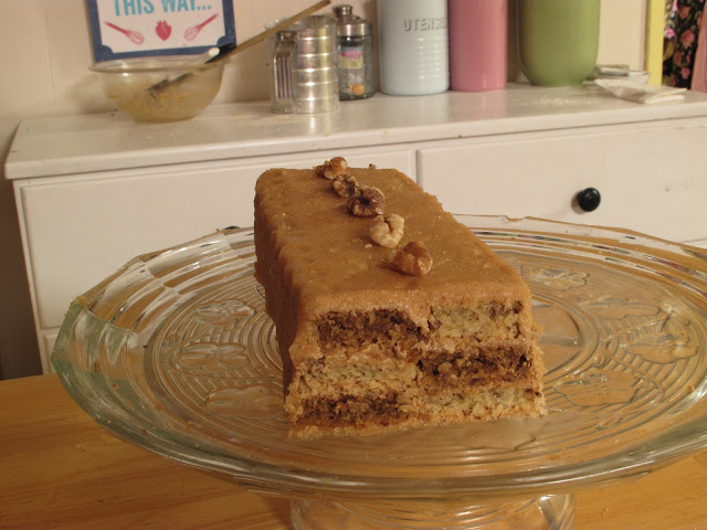 Sugar-free, gluten-free Coffee Walnut Battenburg Cake with xylitol and cassava flour