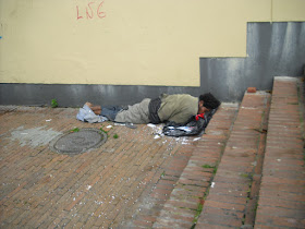 A homeless person 'resting' in broad daylight Bogotá's La Candelaria district