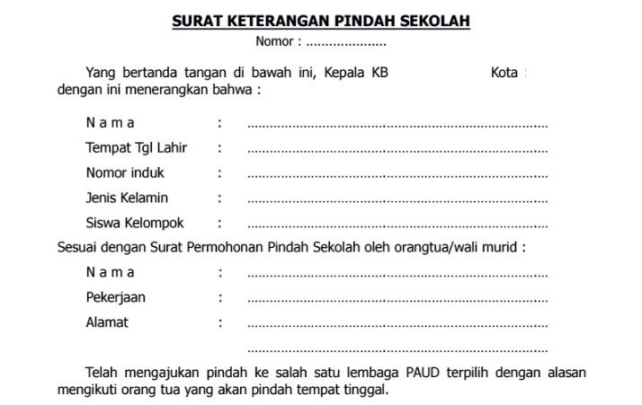 Contoh Surat Sokongan Pindah Sekolah