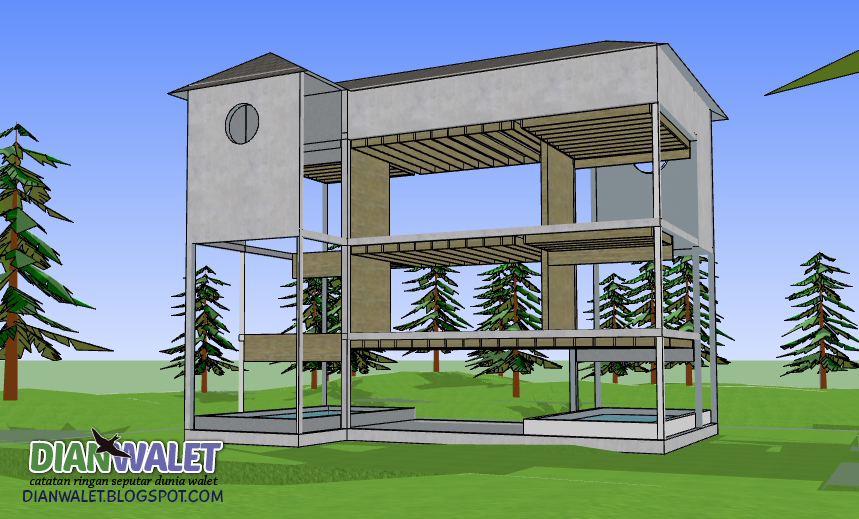Desain Gedung Walet (RBW) 4X7 3 Lantai dan 2 Rumah Monyet 