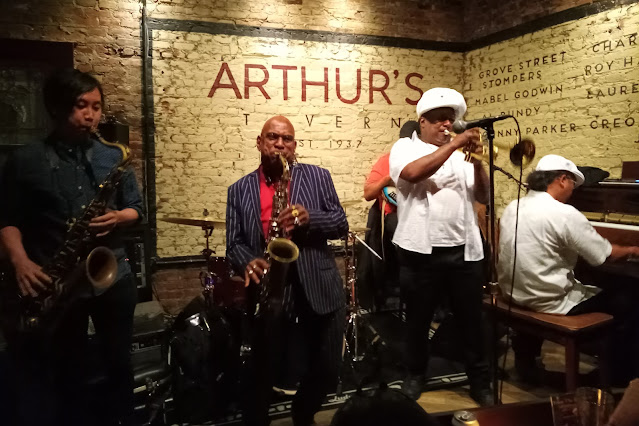 Kermit Ruffins (second rom right) at Arthur's Tavern on June 9 (photograph by Seth Okrend)