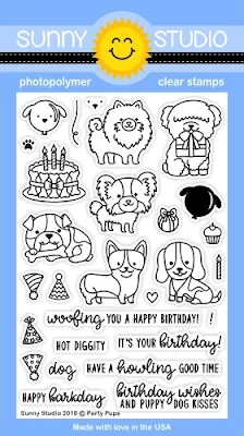 Sunny Studio: Party Pups Puppy Dog Birthday 4x6 Clear Stamp Set