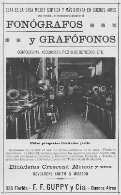 Aviso de Guppy y Cia de los reproductores de púa y membrana para cilindro grabado en 1899