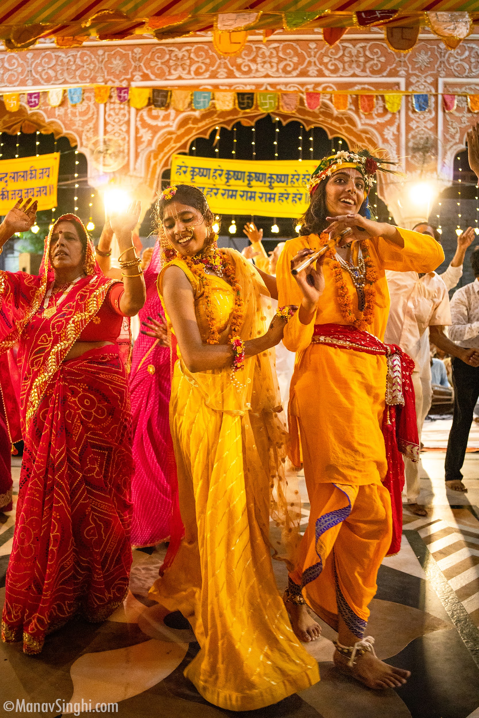 Devotees Dancing at Shri Krishna Janmashtami Mahotsav, Govind Devji Temple, Jaipur.