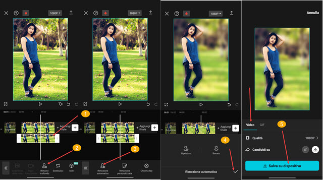 rimozione sfondo di android con capcut