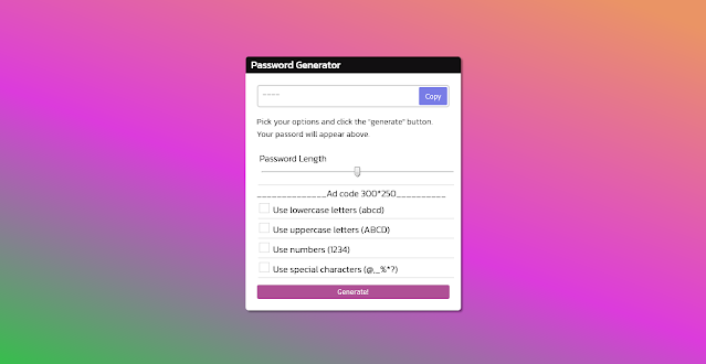 Password Generator Tool Script For Blogger