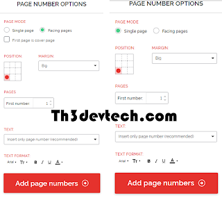 اداة Page Numbers