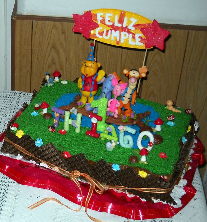 Torta para cumpleaños infantil N* 1 con Winnie Pooh, Tigger y sus amigos