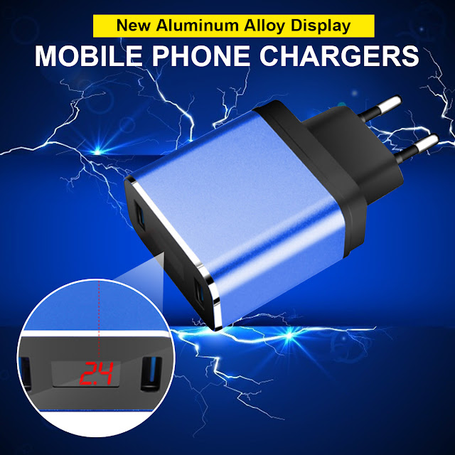 5V 2.4A Travel Charger Adapter Mobile Phone Chargers Aluminum Alloy Display