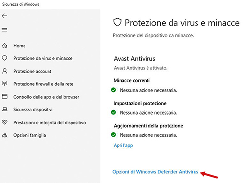 Opzioni Windows Defender