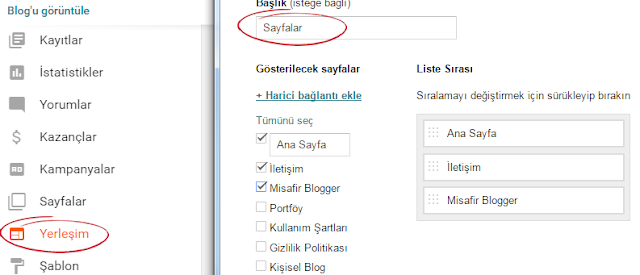 Blogger sayfalar eklentisi