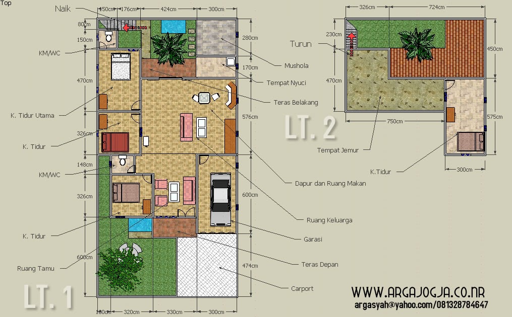  Desain  Sketch Denah Rumah 2 Lantai Pada Lahan 10 5x21 