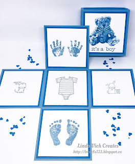 Linda Vich Creates: Explosion Box For Baby. A variety of baby stamp sets, both retired and new, were used to create this lovely project for a new baby boy!