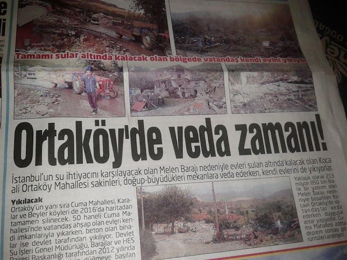 Gazetelerde Ortaköy (Lahna) ve Melen Barajı Haberleri